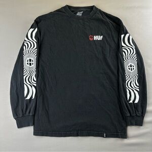 HUF x SF Long Sleeve Tee with White Sleeve Waves and Red Logo